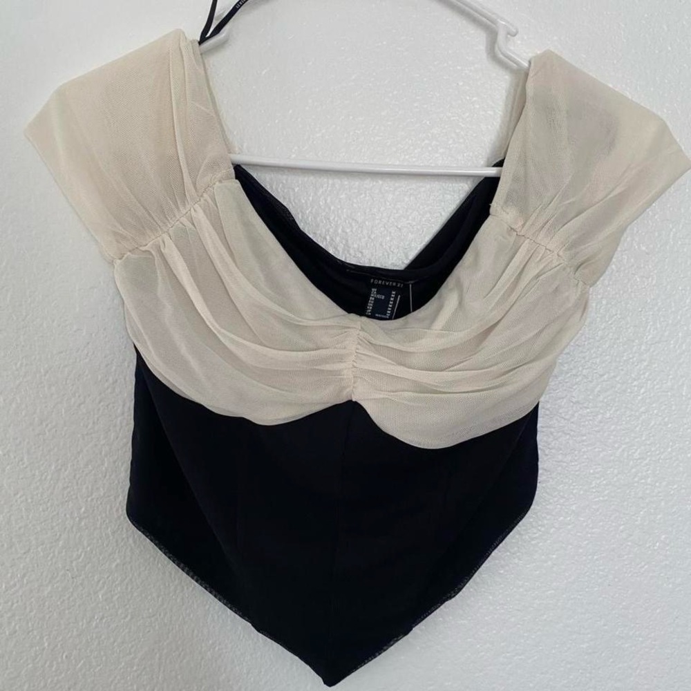 Forever 21 Black and Cream Draped Blouse